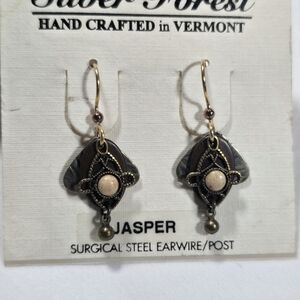 Silver Forest Jasper Stone Natural Dangle Earrings Hand Crafted USA - NEW